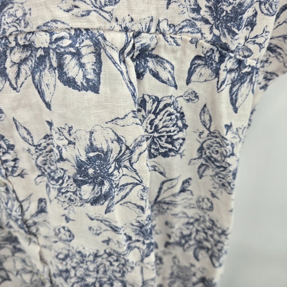 Terzo Millennio Cream Blue Made in Italy 100% Linen Short Sleeved Top Large - Picture 10 of 14